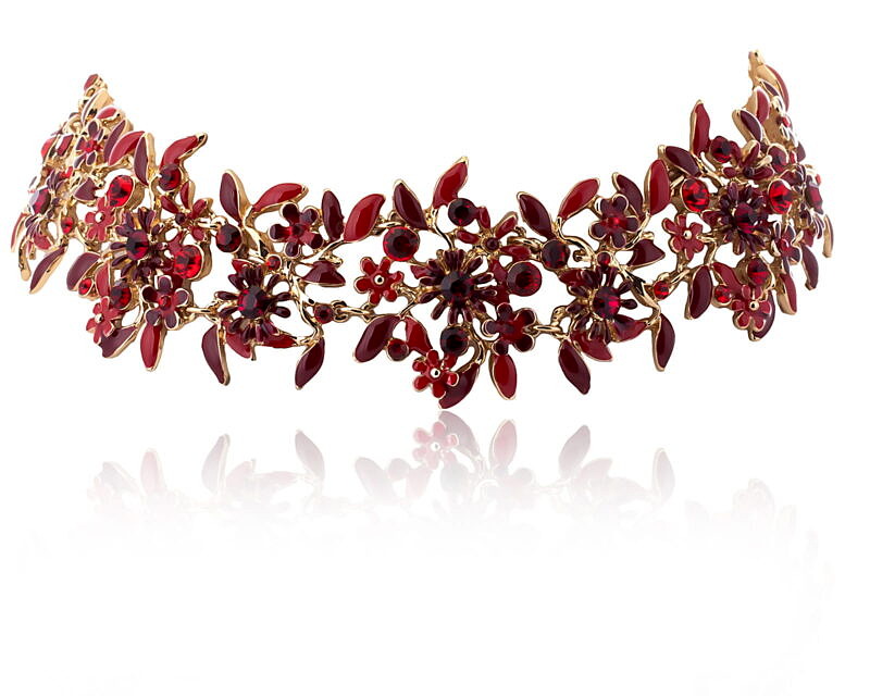 Choker czerwone kwiatuszki z kryształkami z kolekcji Blossom (C8157AU/1/CZ)